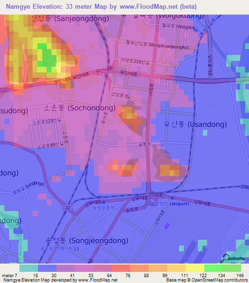 Namgye,South Korea Elevation Map