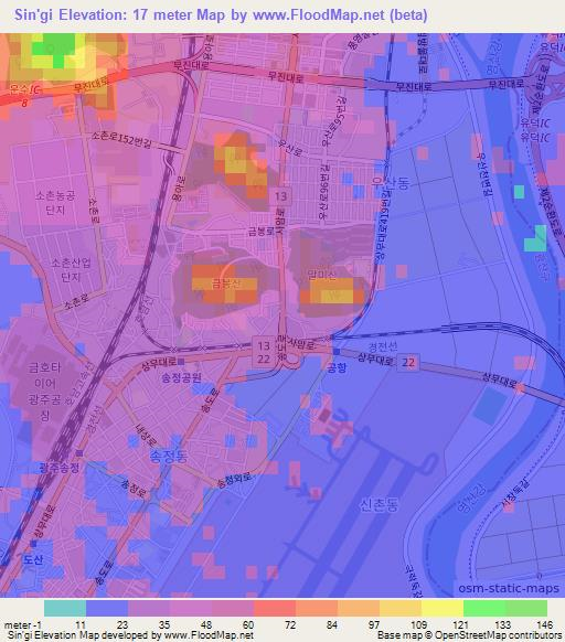 Sin'gi,South Korea Elevation Map