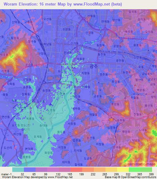 Woram,South Korea Elevation Map