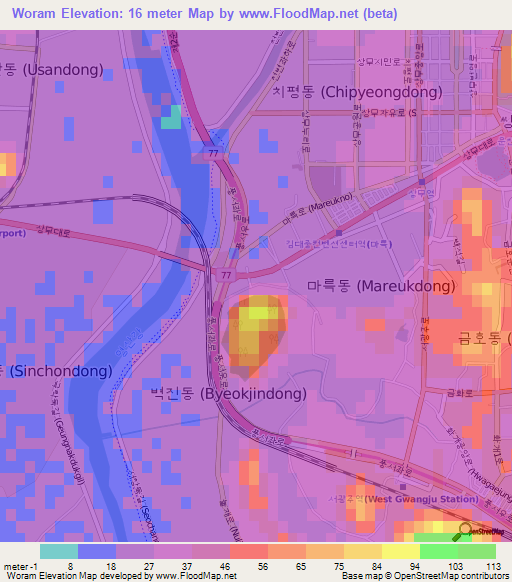 Woram,South Korea Elevation Map