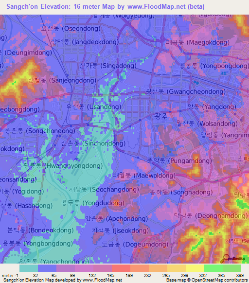 Sangch'on,South Korea Elevation Map