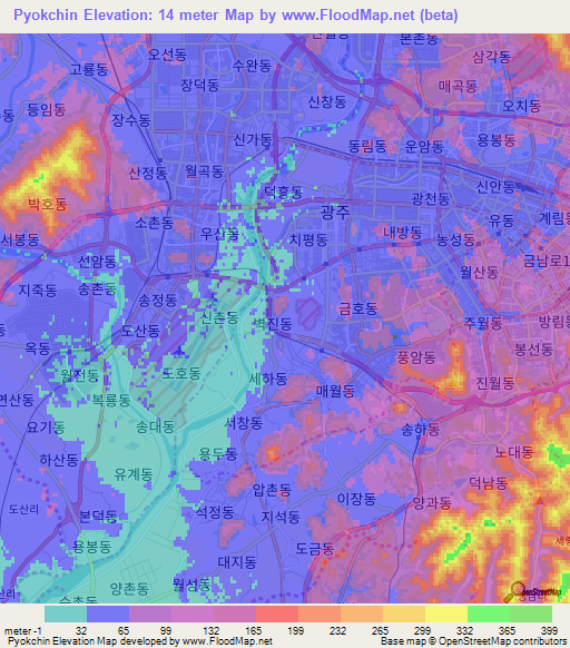 Pyokchin,South Korea Elevation Map