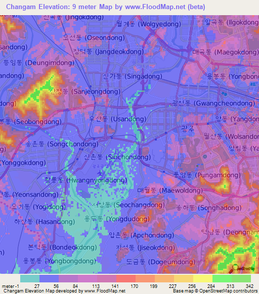 Changam,South Korea Elevation Map