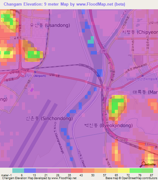 Changam,South Korea Elevation Map