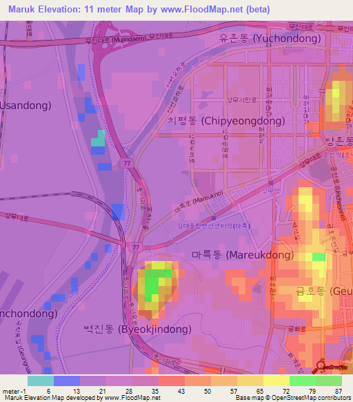Maruk,South Korea Elevation Map