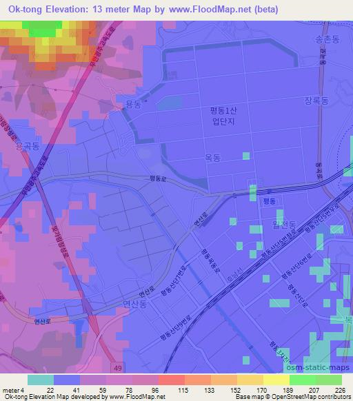 Ok-tong,South Korea Elevation Map