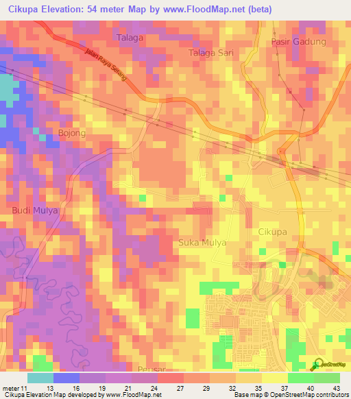 Cikupa,Indonesia Elevation Map