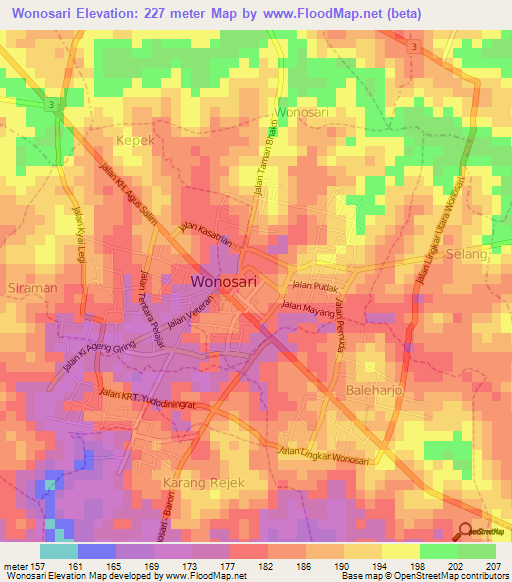 Wonosari,Indonesia Elevation Map