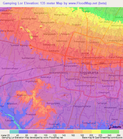 Gamping Lor,Indonesia Elevation Map