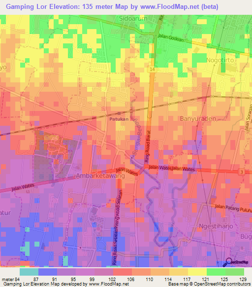 Gamping Lor,Indonesia Elevation Map