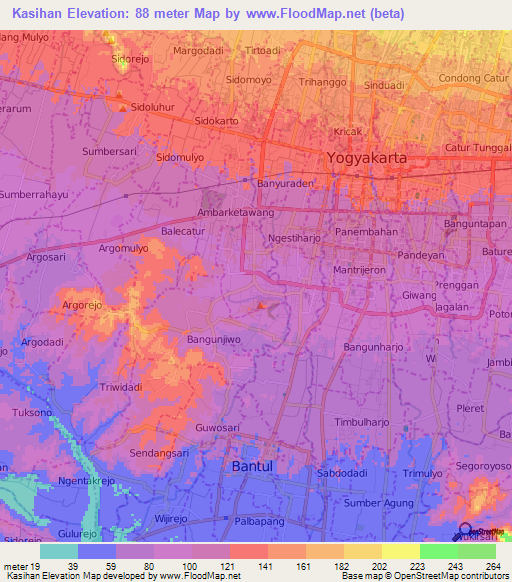 Kasihan,Indonesia Elevation Map