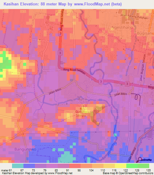 Kasihan,Indonesia Elevation Map