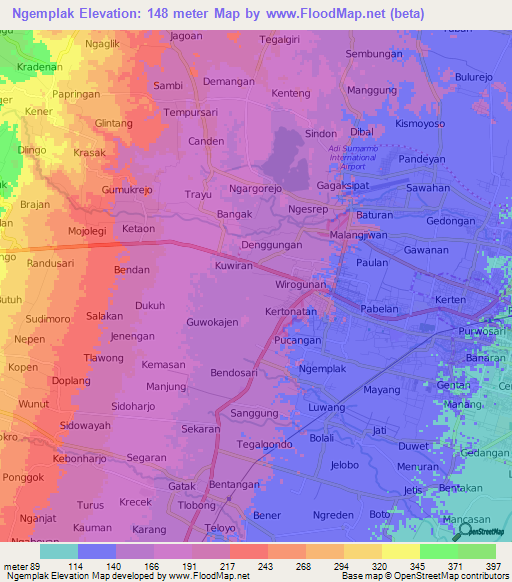 Ngemplak,Indonesia Elevation Map