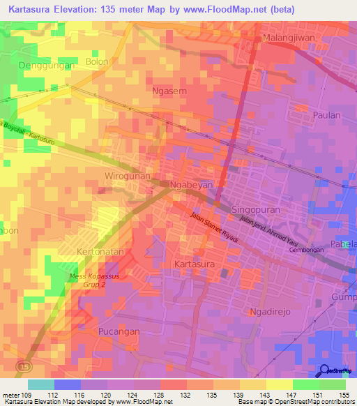 Kartasura,Indonesia Elevation Map