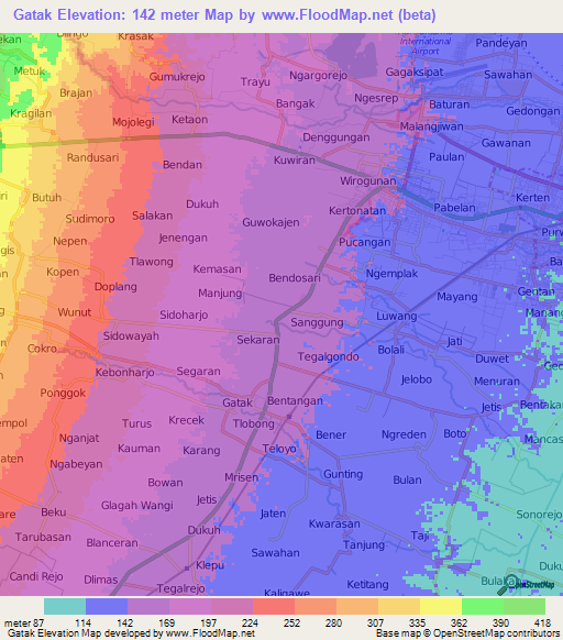 Gatak,Indonesia Elevation Map