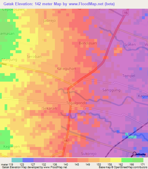 Gatak,Indonesia Elevation Map