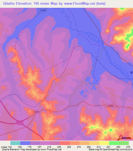 Qitaihe,China Elevation Map