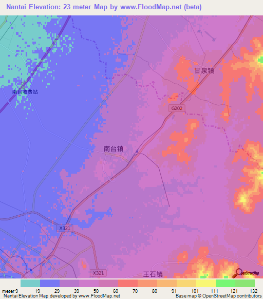 Nantai,China Elevation Map