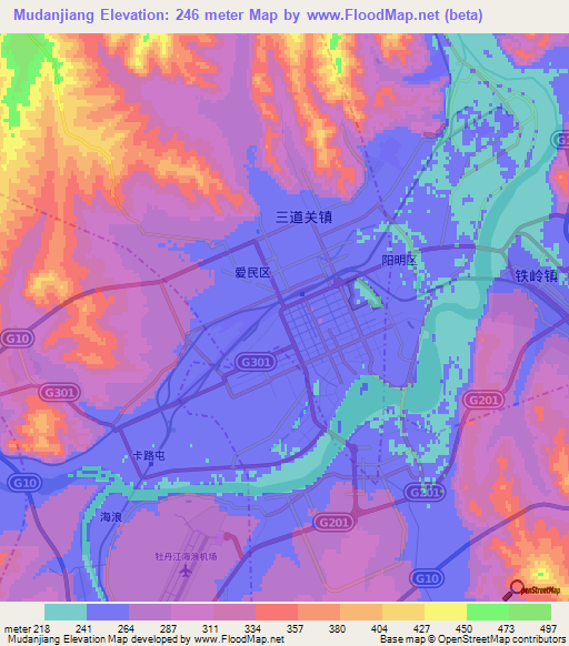 Mudanjiang,China Elevation Map