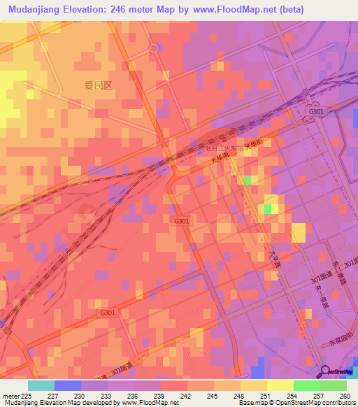 Mudanjiang,China Elevation Map