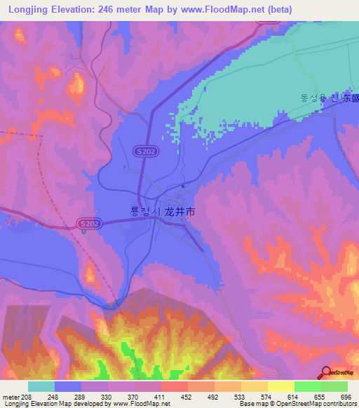 Longjing,China Elevation Map