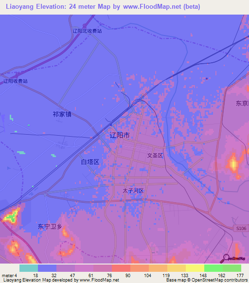 Liaoyang,China Elevation Map