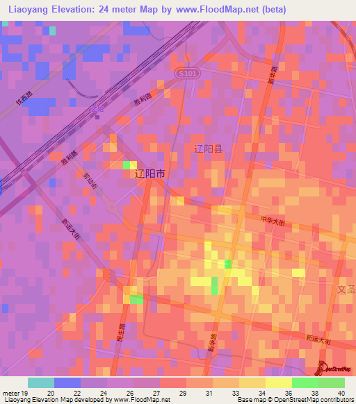 Liaoyang,China Elevation Map