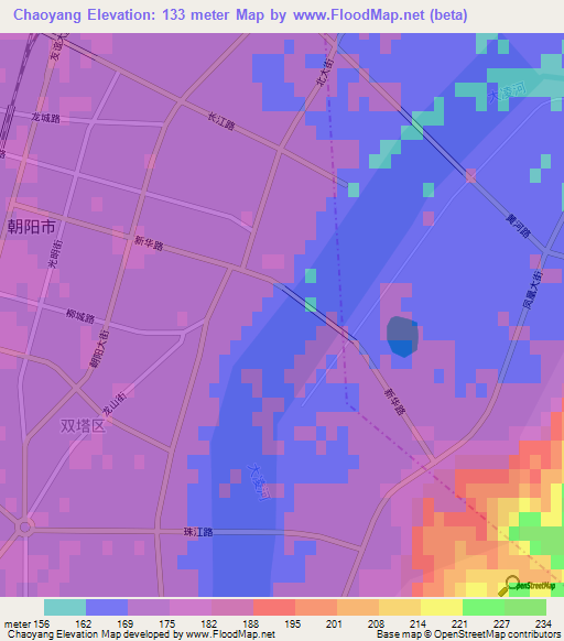 Chaoyang,China Elevation Map