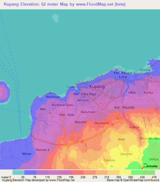 Kupang,Indonesia Elevation Map