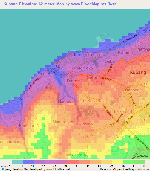 Kupang,Indonesia Elevation Map