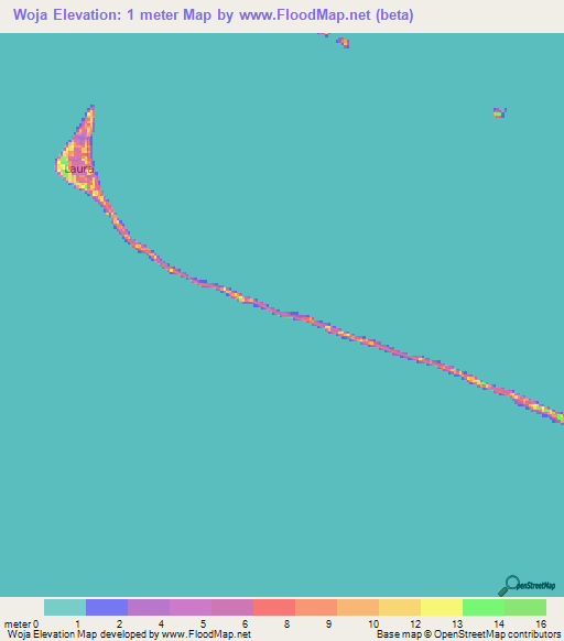 Woja,Marshall Islands Elevation Map