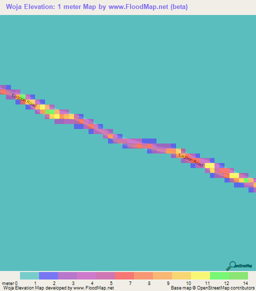 Woja,Marshall Islands Elevation Map