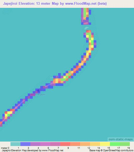 Japejiroi,Marshall Islands Elevation Map