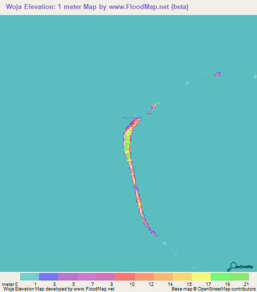 Woja,Marshall Islands Elevation Map