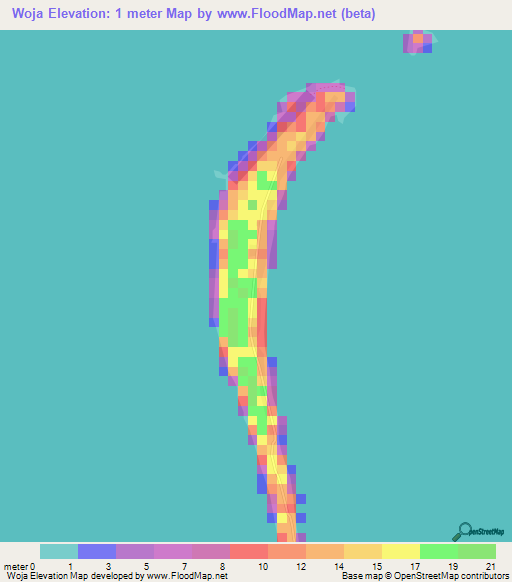 Woja,Marshall Islands Elevation Map