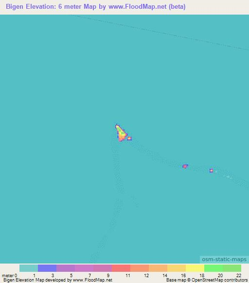 Bigen,Marshall Islands Elevation Map