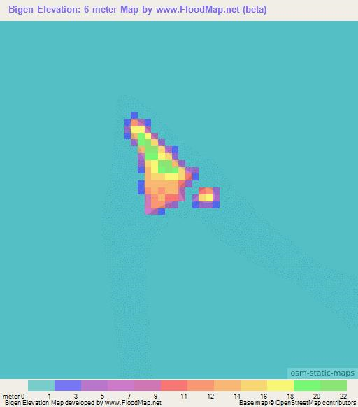 Bigen,Marshall Islands Elevation Map