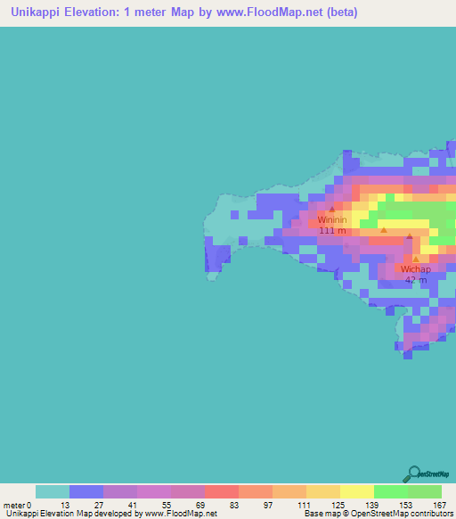 Unikappi,Micronesia Elevation Map