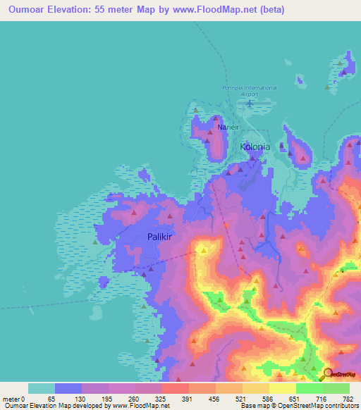 Oumoar,Micronesia Elevation Map