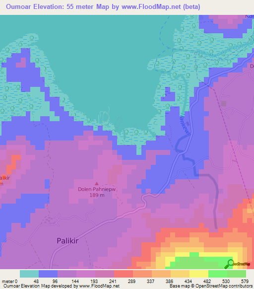 Oumoar,Micronesia Elevation Map