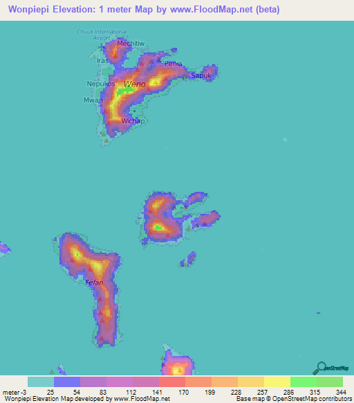 Wonpiepi,Micronesia Elevation Map