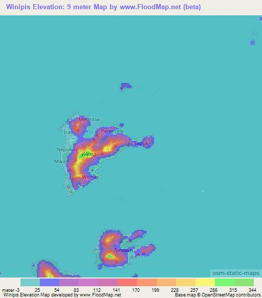 Winipis,Micronesia Elevation Map