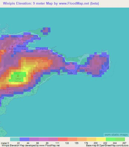 Winipis,Micronesia Elevation Map