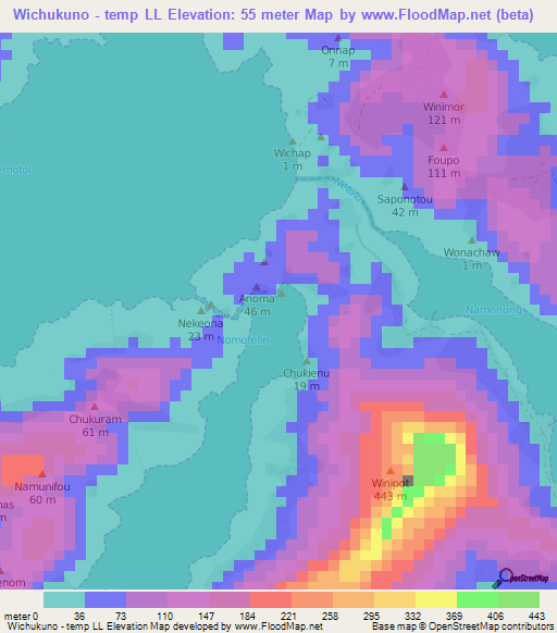 Wichukuno - temp LL,Micronesia Elevation Map