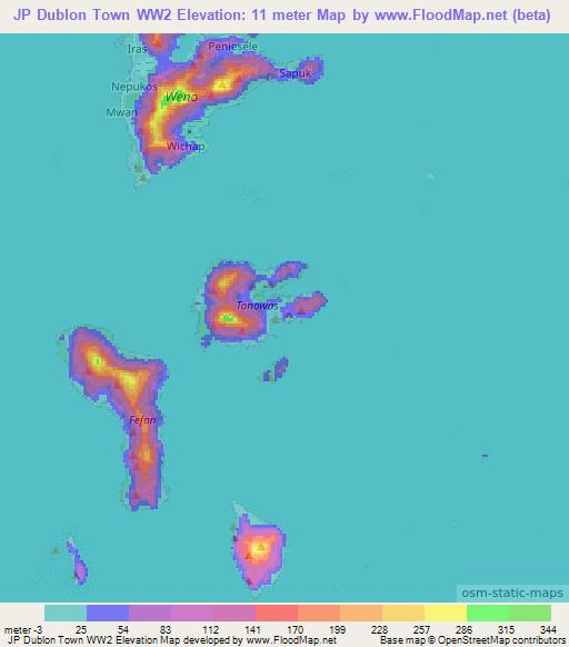 JP Dublon Town WW2,Micronesia Elevation Map