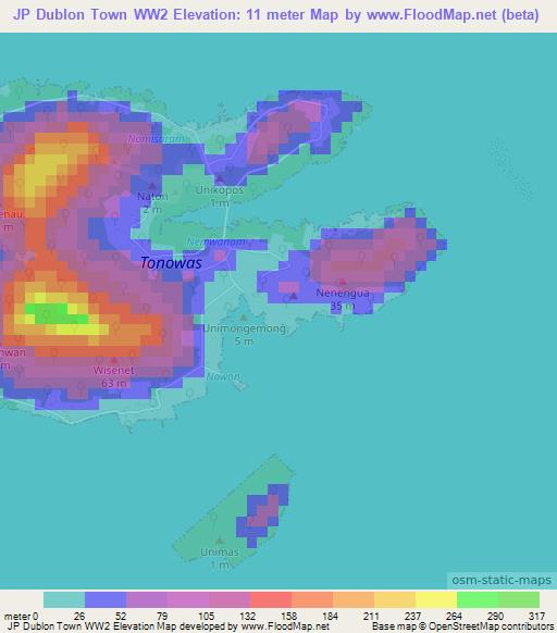 JP Dublon Town WW2,Micronesia Elevation Map