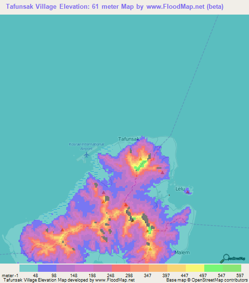 Tafunsak Village,Micronesia Elevation Map