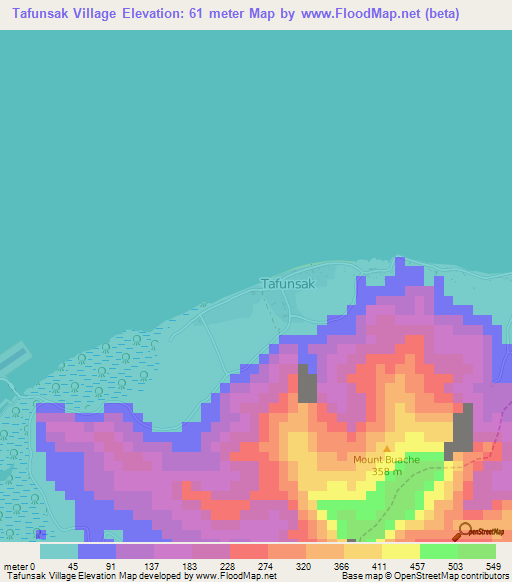 Tafunsak Village,Micronesia Elevation Map