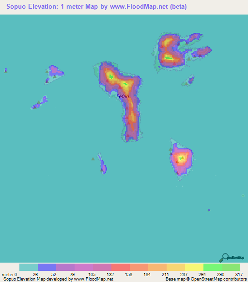 Sopuo,Micronesia Elevation Map