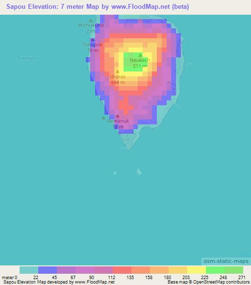 Sapou,Micronesia Elevation Map